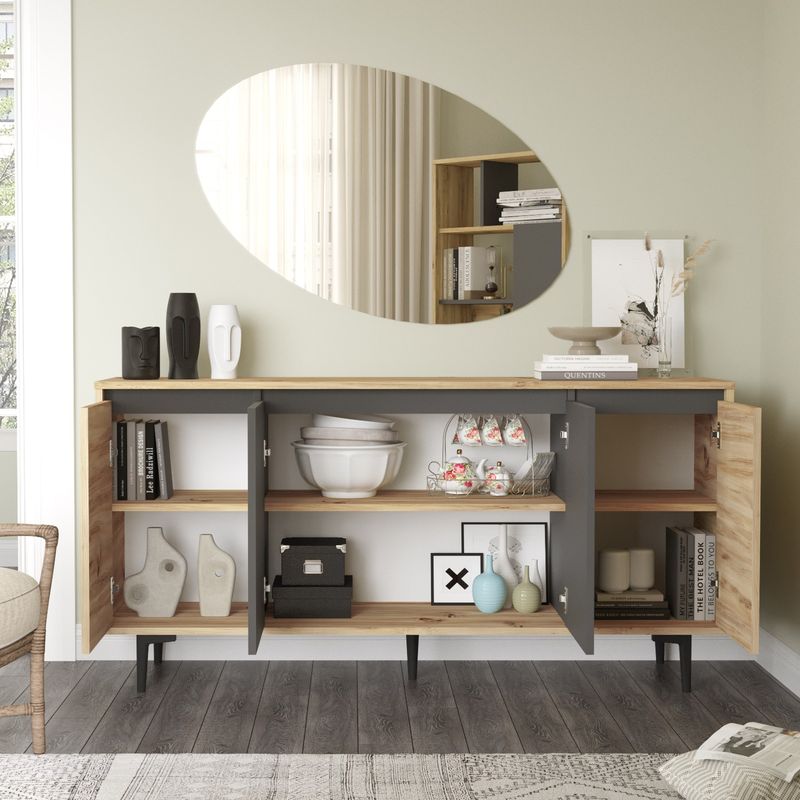 Comoda Augusta, stejar-antracit, 160x40x78 cm, detaliu produs
