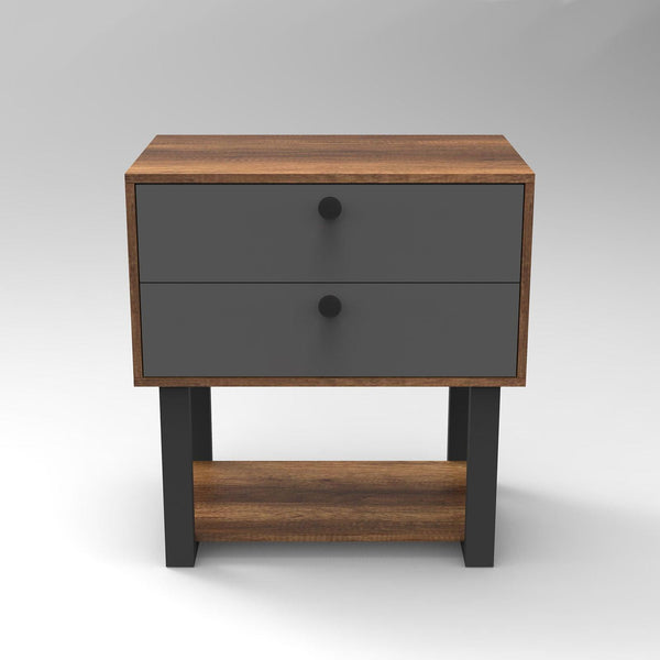 Comoda Birou - Rollbox cu 2 sertare si Raft, Gri - Nuc, 80x85x52 cm