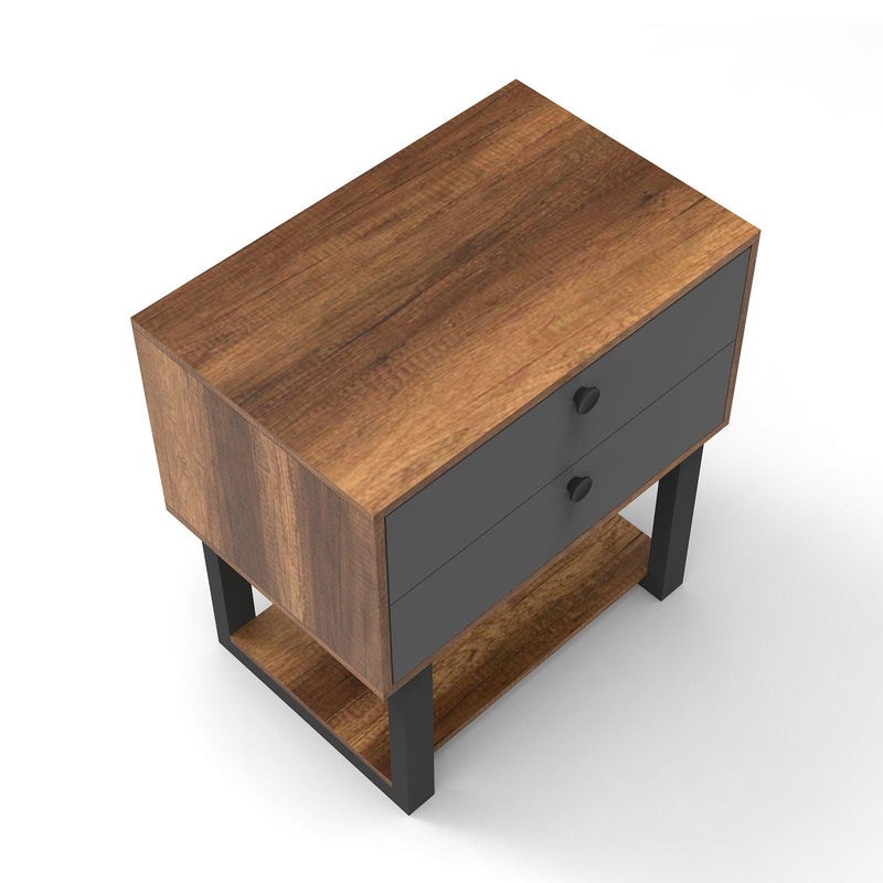 Comoda Birou - Rollbox cu 2 sertare si Raft, Gri -  Nuc, 80 x 85 x 52 cm