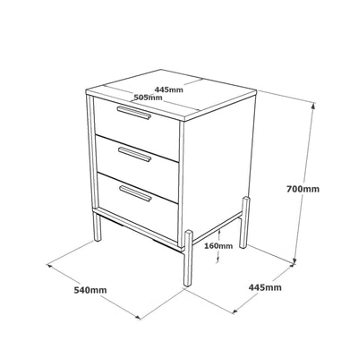 Comoda Birou - Rollbox cu 3 sertare Scandinav, Maro, 54 x 70 x 45 cm