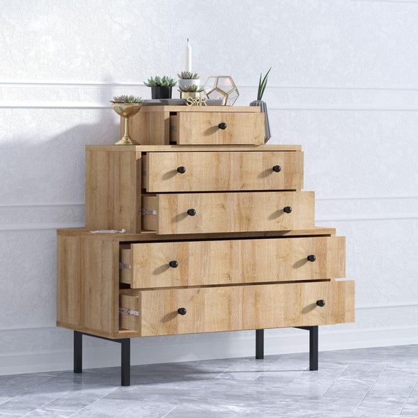 Comoda Bodrum cu 5 sertare, Stejar, 80x85x40 cm