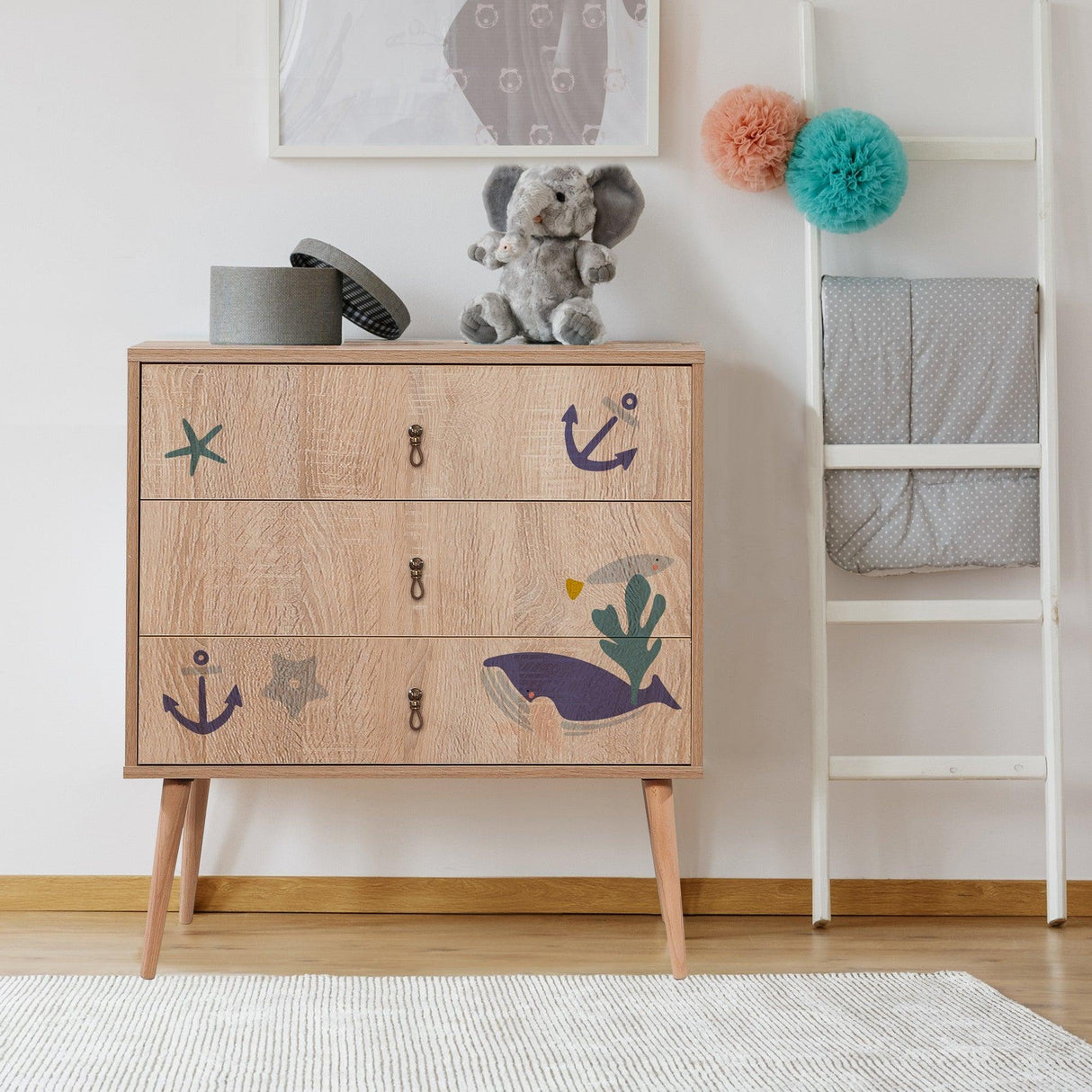 Comoda City Trio Dresser 5, Multicolor, 89x40x80 cm