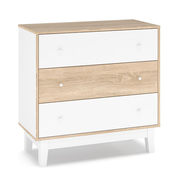 Comoda cu 3 sertare Awell, Sonoma-alb, 90x44x88 cm