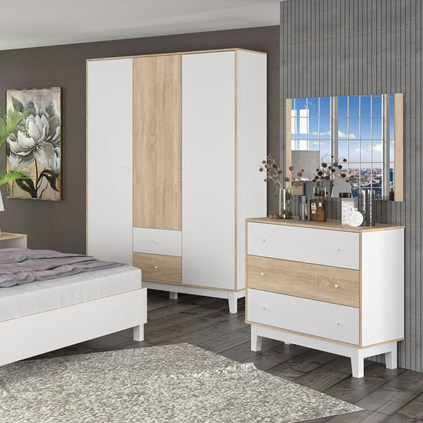Comoda cu 3 sertare Awell, Sonoma-alb, 90x44x88 cm