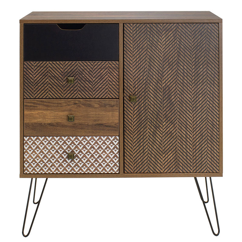 Comodă cu sertare și dulap Boho, Stil Boem, Lemn și Metal, 80x40x86 cm