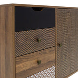 Comodă cu sertare și dulap Boho, Stil Boem, Lemn și Metal, 80x40x86 cm
