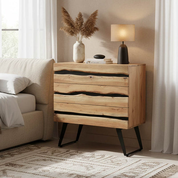Comoda cu spatiu de depozitare Imena, lemn masiv de acacia, nuanta Naturala, 80x38x87 cm