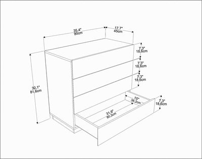 Comoda Evate, Alb, 90x81.6x45 cm