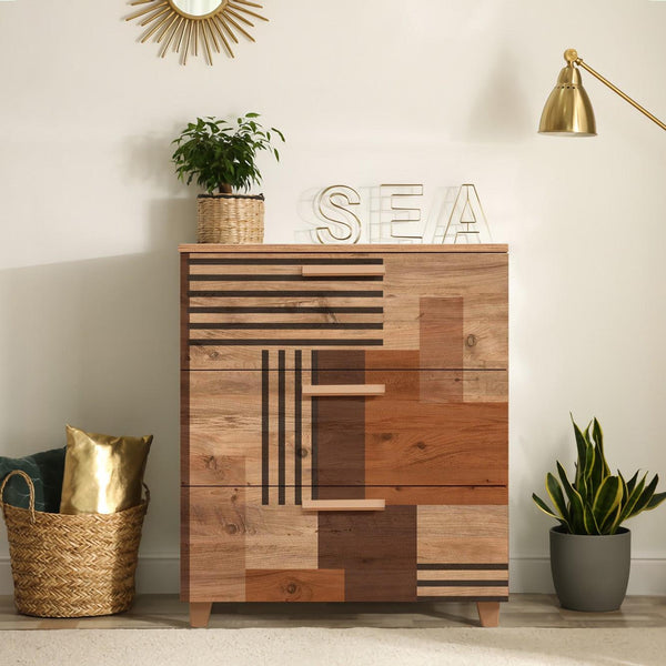 Comoda Leva Gravis Colorblock Dresser, Atlantic Pine White - Stejar, 43x95x80 cm