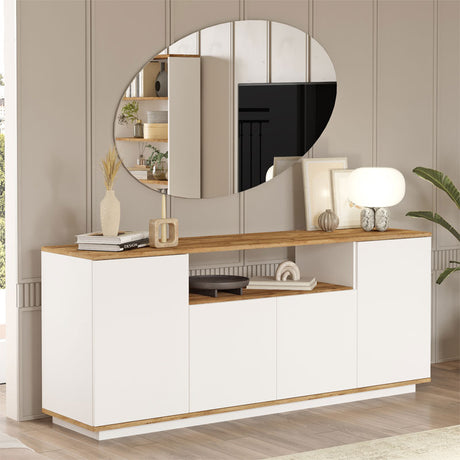 Comoda Placefol, alb - natural, 180x44x75 cm