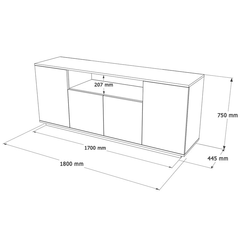 Comoda Placefol, alb - natural, 180x44x75 cm, perspectiva suplimentara