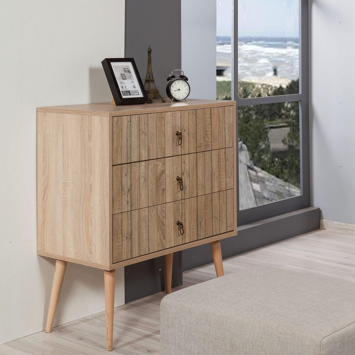 Comoda Trio Dresser 15, Stejar Sonoma, 90x40x80 cm