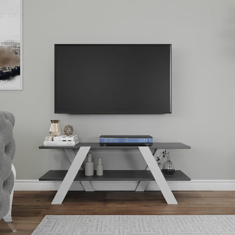 Comoda Tv April, Gri - Alb - Antracit - Nuc, 120x45x33 cm