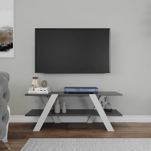 Comoda Tv April, Gri - Alb - Antracit - Nuc, 120x45x33 cm