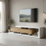 Comoda TV Arbero, 198x40x45 cm - Alb-Stejar