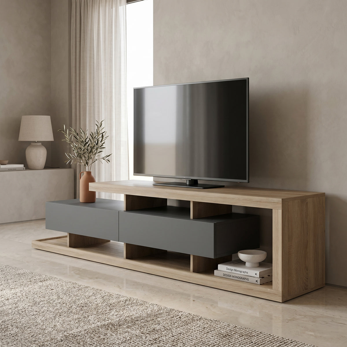 Comoda TV Arbero, 198x40x45 cm - Antracit-Sonoma