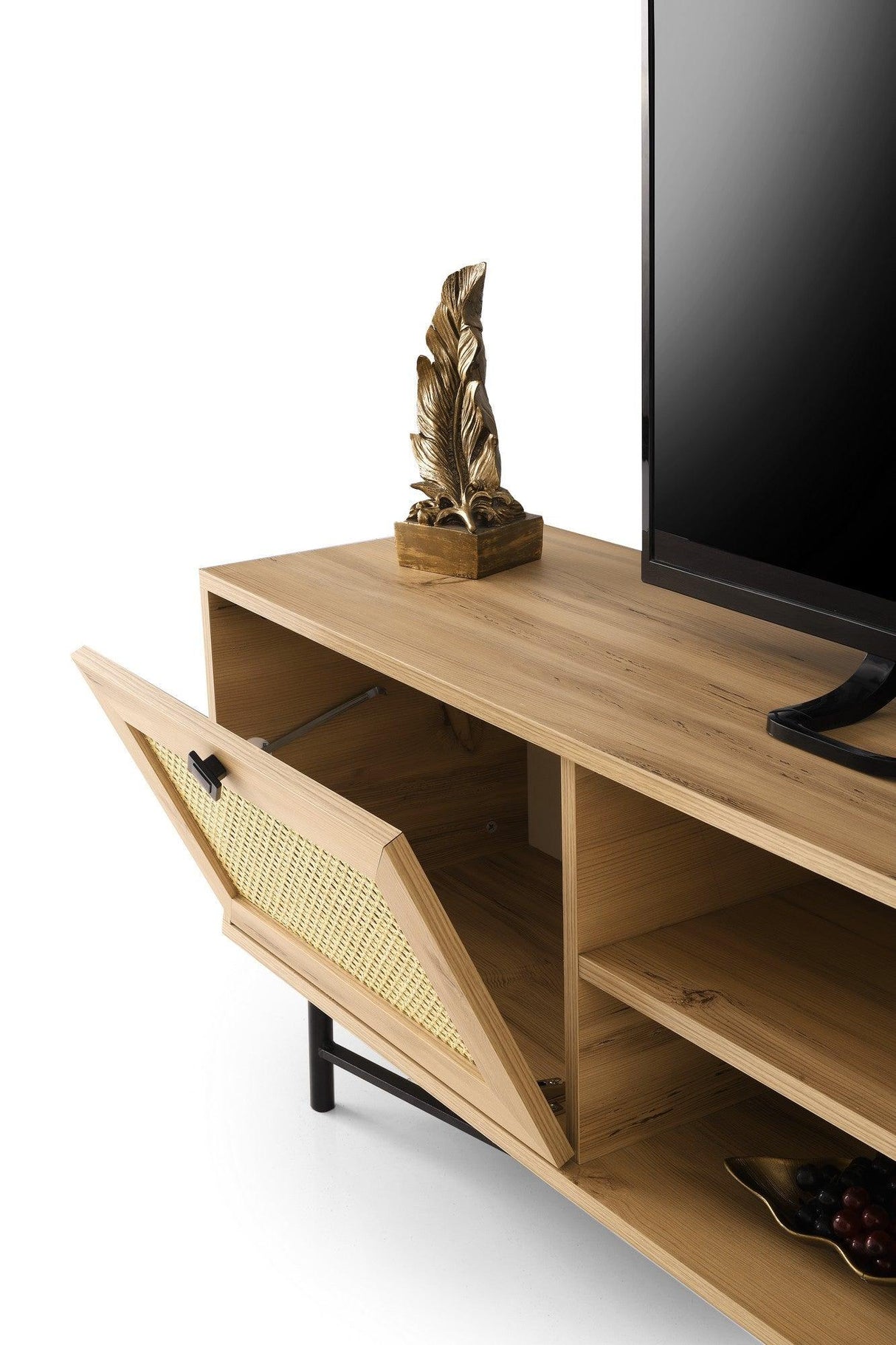 COMODA TV Begonya cu 2 compartimente si 2 rafturi, Crem, 180 x 60 x 40 cm