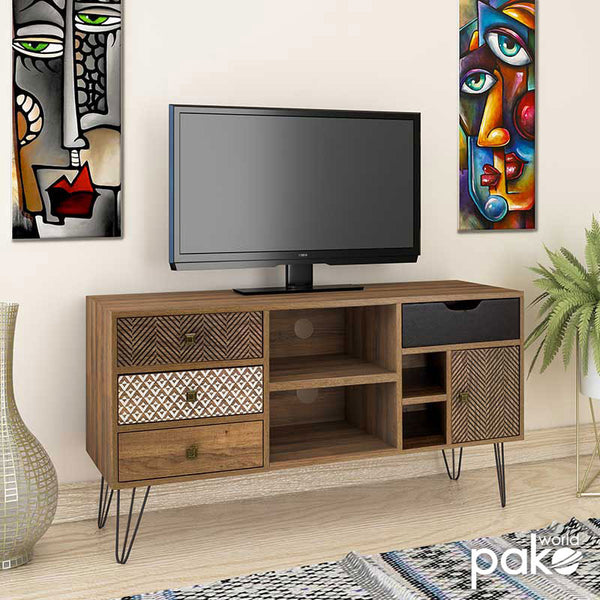 Comoda TV Boho, Nuc - Negru, 120x39x64 cm