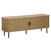 Comoda TV - Consolă de dimensiuni medii Scandi MDF lemn Natural cu picioare din metal negru 150x45x57.5cm