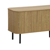 Comoda TV - Consolă de dimensiuni medii Scandi MDF lemn Natural cu picioare din metal, negru, 150x45x58 cm, detaliu produs