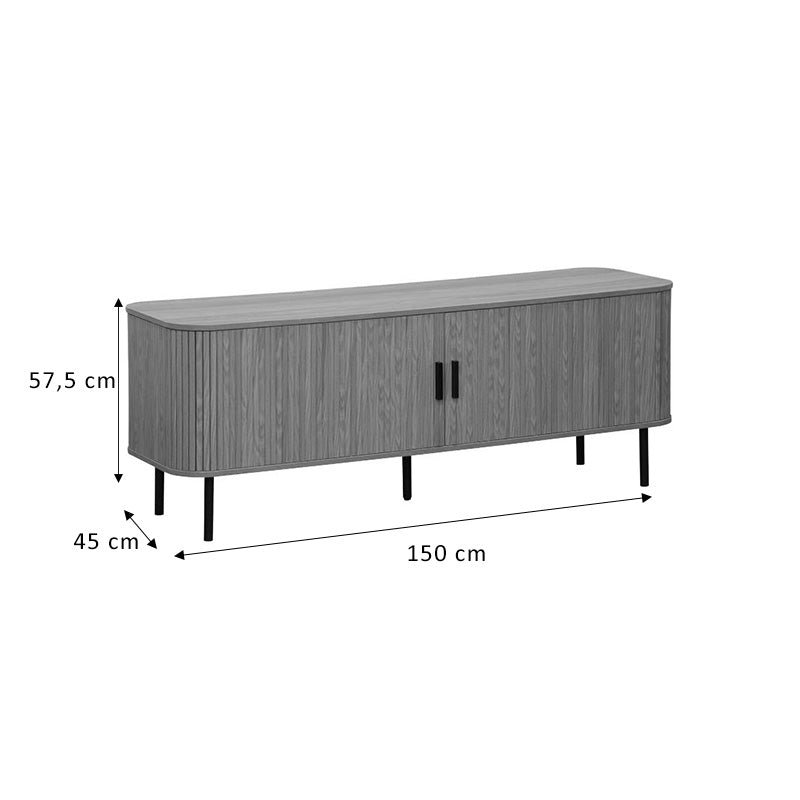 Comoda TV - Consolă de dimensiuni medii Scandi MDF lemn Natural cu picioare din metal, negru, 150x45x58 cm, foto produs