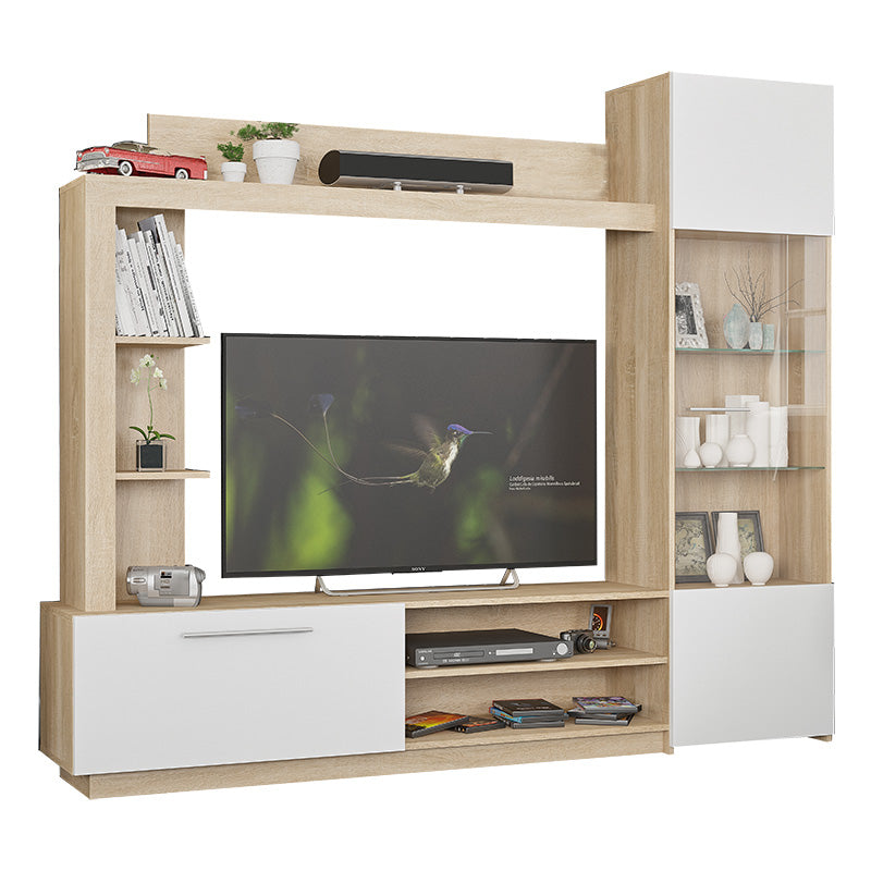 Comoda TV cu biblioteca June, Nuc - Stejar, 204x35x177 cm - Alb