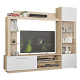 Comoda TV cu biblioteca June, Nuc - Stejar, 204x35x177 cm - Alb