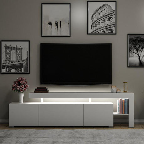 Comoda TV cu Led Beliz, Alb - Antracit - Nuc, 192x53x37 cm
