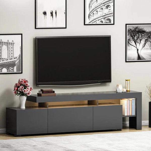 Comoda TV cu Led Beliz, Alb - Antracit - Nuc, 192x53x37 cm