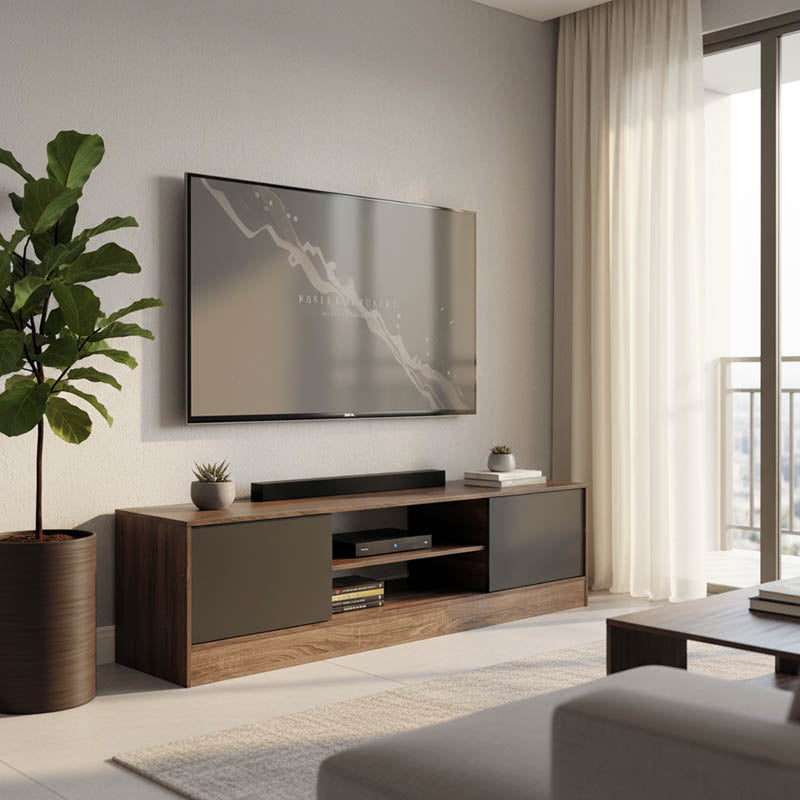 Comoda TV Sasa, Pal melaminat, 150x35x42 cm - Stejar-Antracit