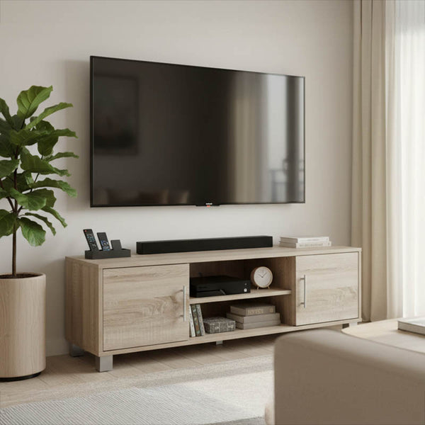 Comoda TV cu spatiu de depozitare Serank, Lemn, Stejar, 120x40x40 cm