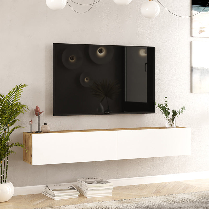 Comoda TV de perete Dello, 180x32x30 cm - Alb-Sonoma