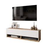 Comoda TV de perete Roscoe, 100x32x30 cm - Alb-Stejar