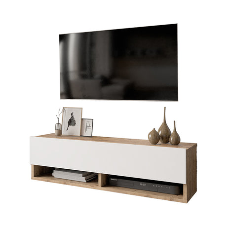 Comoda TV de perete Roscoe, stejar alb, 100x32x30 cm