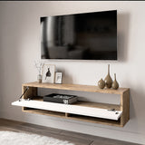 Comoda TV de perete Roscoe, 100x32x30 cm - Alb-Stejar