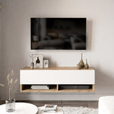 Comoda TV de perete Roscoe, 100x32x30 cm - Alb-Stejar