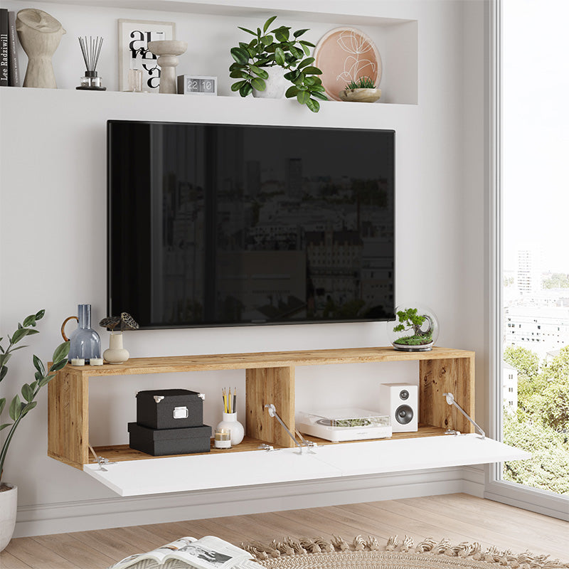 Comoda TV de perete Serit, Alb - sonoma, 140x31x29 cm, imagine suplimentara
