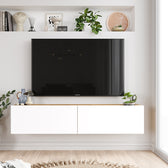 Comoda TV de perete Serit, Alb - sonoma, 140x31x29 cm, detaliu produs