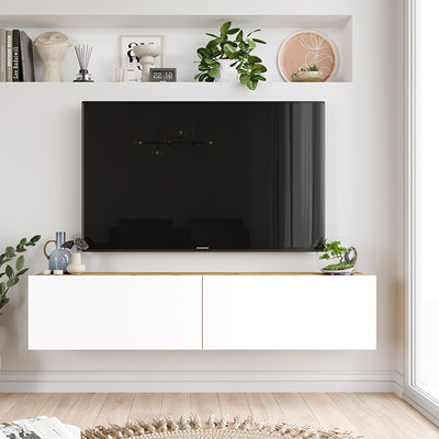 Comoda TV de perete Serit, Alb - sonoma, 140x31x29 cm, detaliu produs