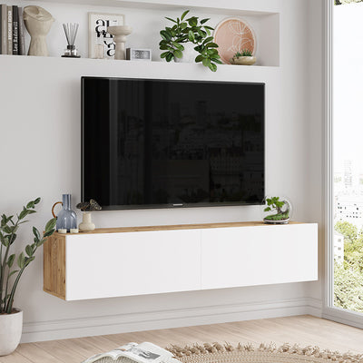 Comoda TV de perete Serit, Alb - sonoma, 140x31x29 cm, perspectiva suplimentara