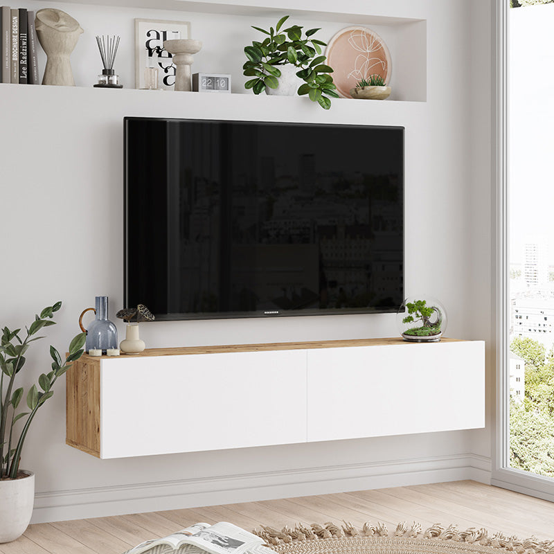 Comoda TV de perete Serit, Alb - sonoma, 140x31x29 cm, perspectiva suplimentara