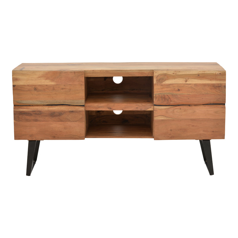 Comoda TV Dervie lemn masiv de acacia, Natural, 130x43x66 cm, imagine suplimentara