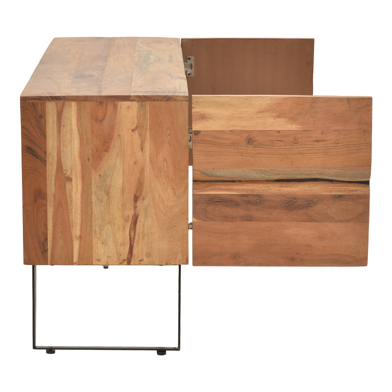 Comoda TV Dervie lemn masiv de acacia, Natural, 130x43x66 cm, foto produs