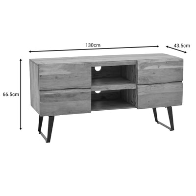 Comoda TV Dervie lemn masiv de acacia, Natural, 130x43x66 cm, foto produs 8