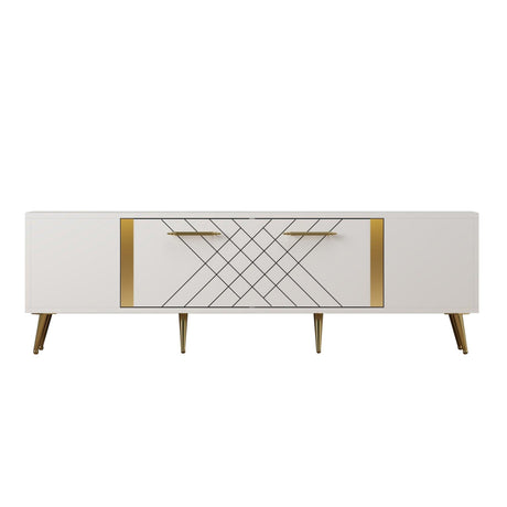 Comoda Tv Detas - White, Gold, Alb, 150x48x35 cm