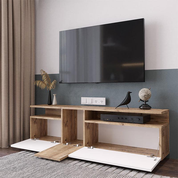 Comoda TV Elana, Alb - Antracit, 150x29x46 cm