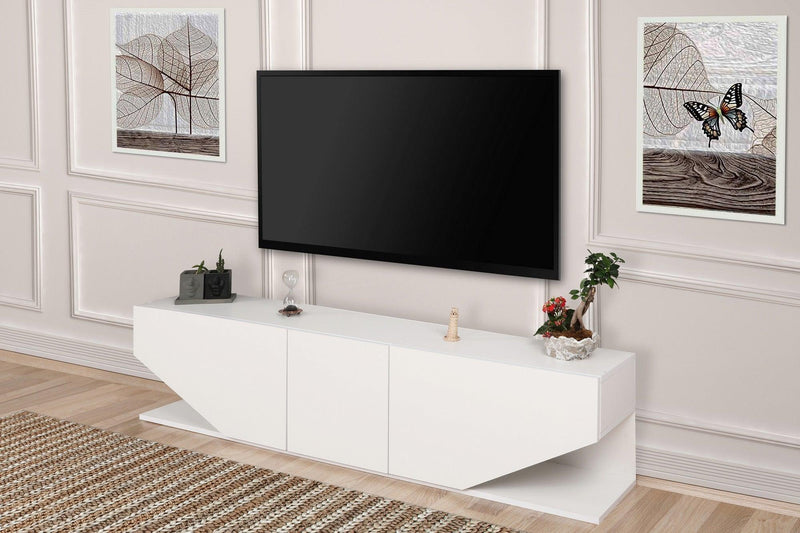 Comoda Tv Elegant cu 3 usi, Alb, 180 x 40 x 30 cm