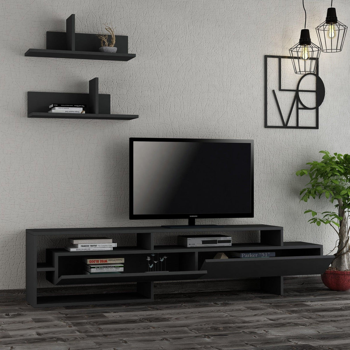 COMODA TV Gara - Anthracite, Gri, 180x42x32 cm