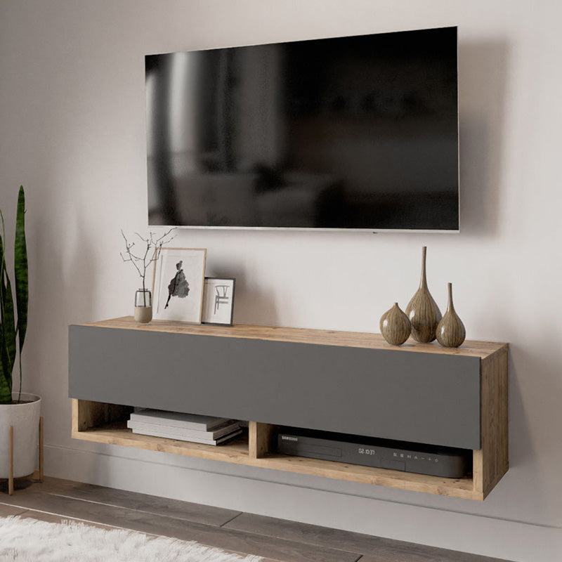 Comoda TV de perete Roscoe, 100x32x30 cm - Antracit-Stejar