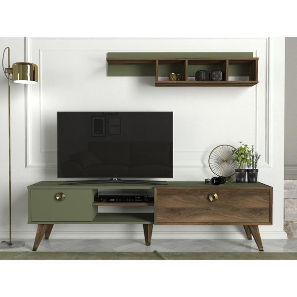 Comoda TV Heron cu biblioteca, Nuc, 180x48x35 cm